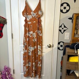 Peachy brown floral jumpsuit